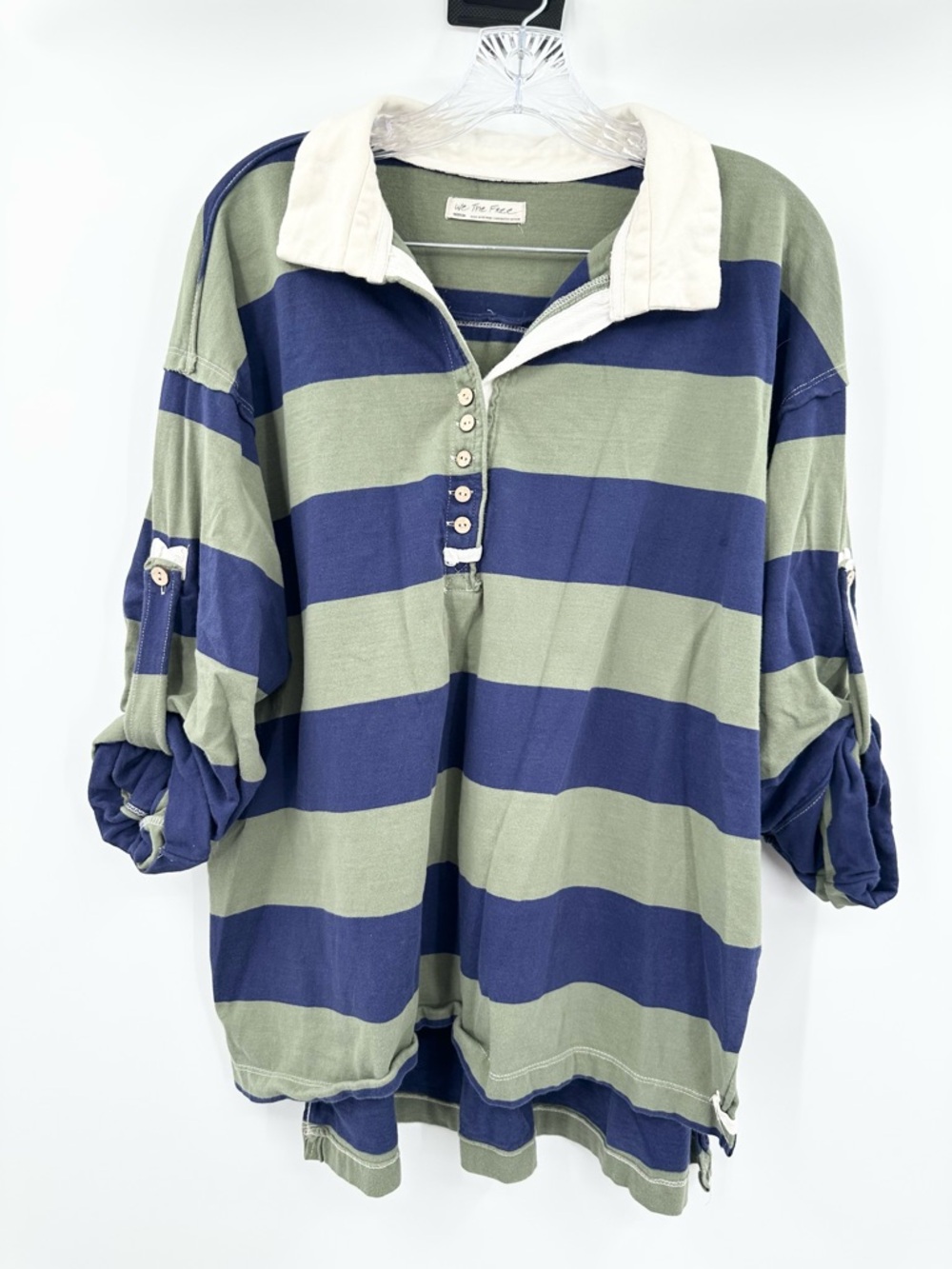 Free People Peyton Rugby Tee Women's Blue/Green Striped Size Medium - Picture 2 of 6